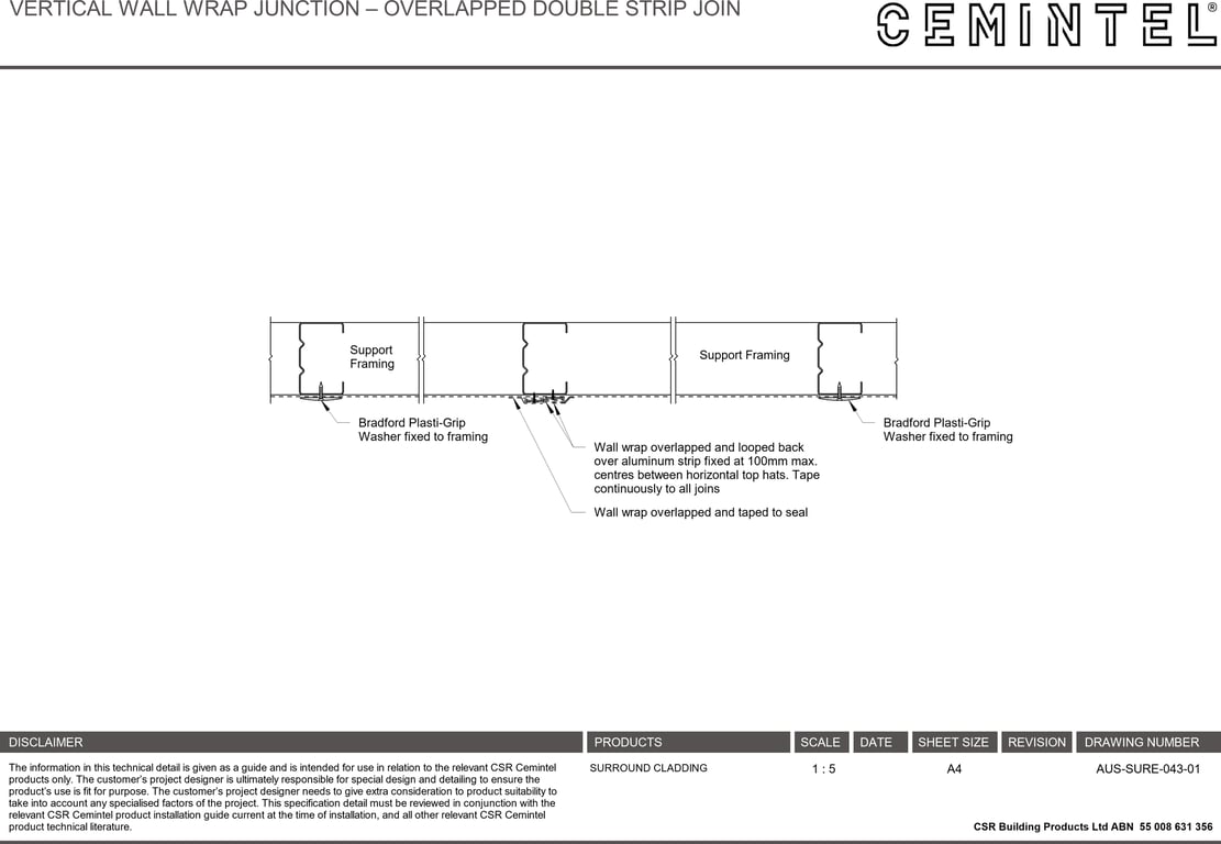 Navigate to AUS-SURE-043-01 - VERTICAL WALL WRAP JUNCTION – OVERLAPPED DOUBLE STRIP JOIN