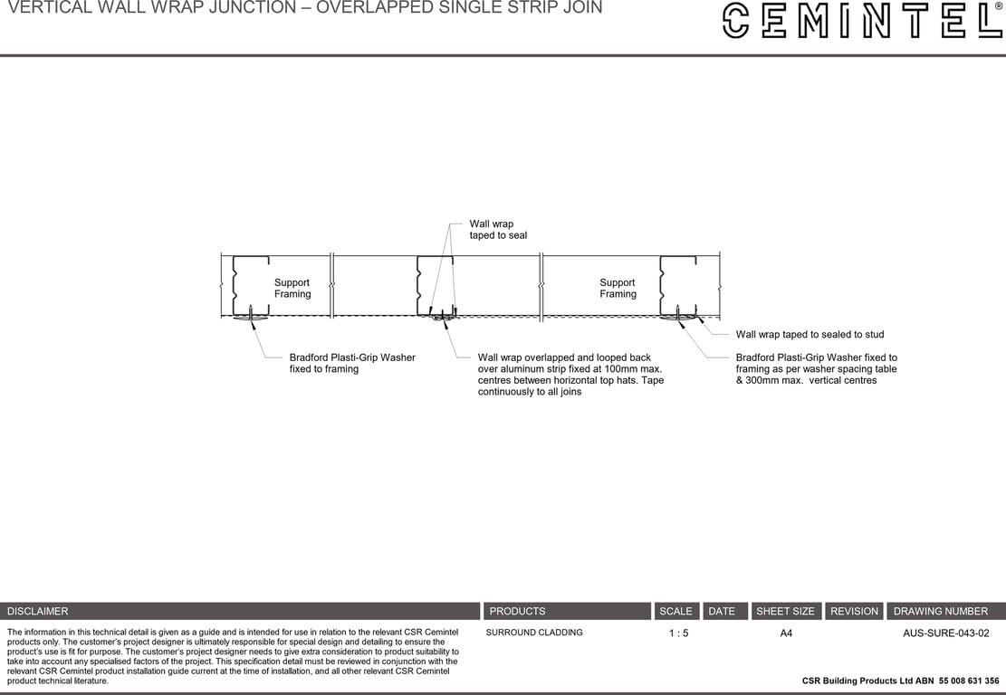 Navigate to AUS-SURE-043-02 - VERTICAL WALL WRAP JUNCTION – OVERLAPPED SINGLE STRIP JOIN