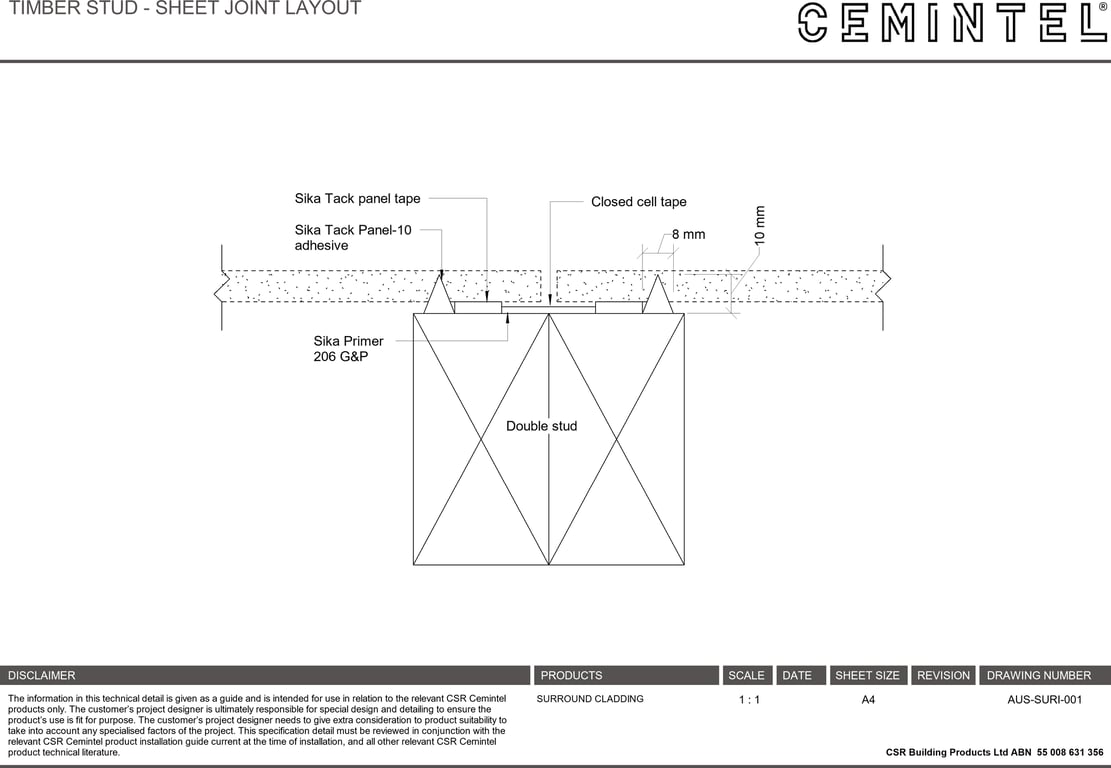 Navigate to AUS-SURI-001 - TIMBER STUD - SHEET JOINT LAYOUT