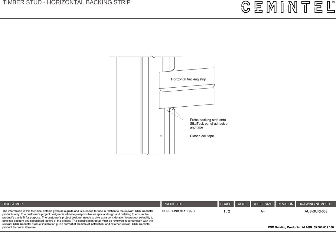 Navigate to AUS-SURI-003 - TIMBER STUD - HORIZONTAL BACKING STRIP
