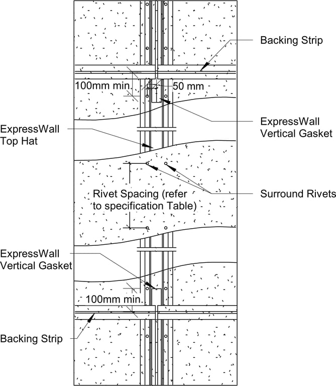 Navigate to Surround External - Vertical Gasket and and Fixing Detail for Half Bond Panel Layout - Rivet Fixed