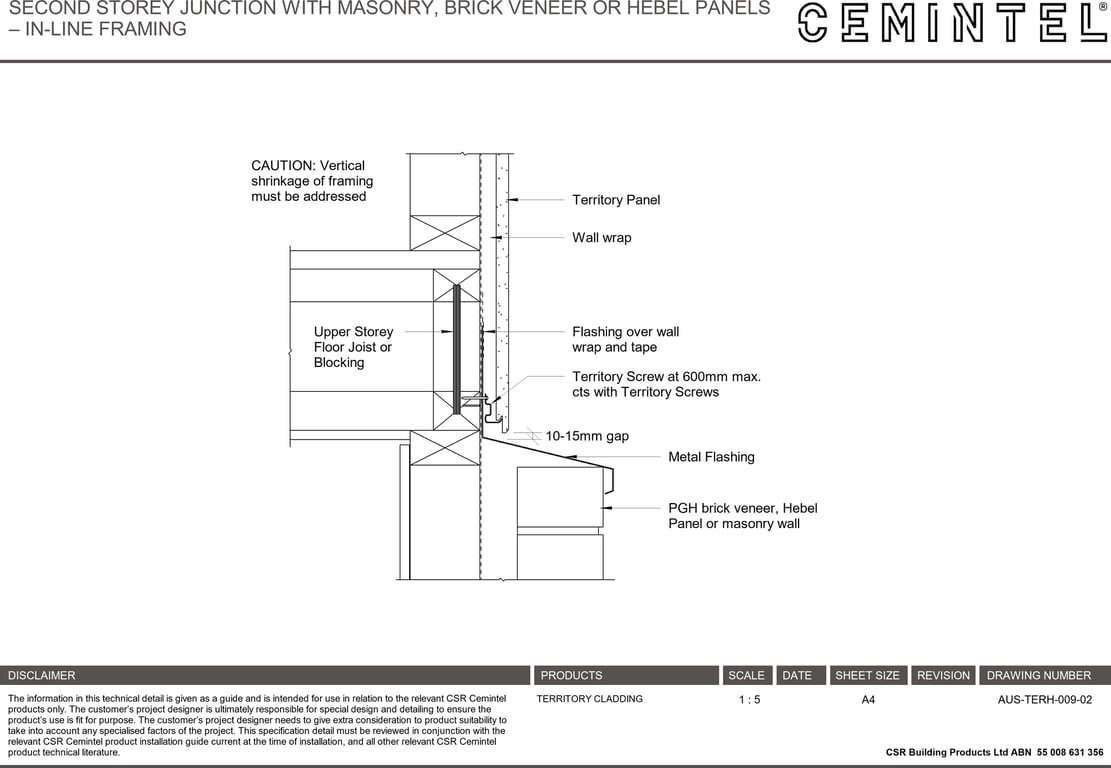 Navigate to AUS-TERH-009-02 - SECOND STOREY JUNCTION WITH MASONRY, BRICK VENEER OR HEBEL PANELS – IN-LINE FRAMING