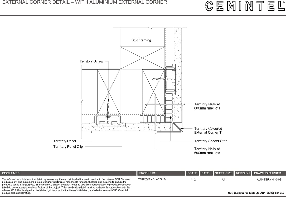 Navigate to AUS-TERH-010-02 - EXTERNAL CORNER DETAIL – WITH ALUMINIUM EXTERNAL CORNER