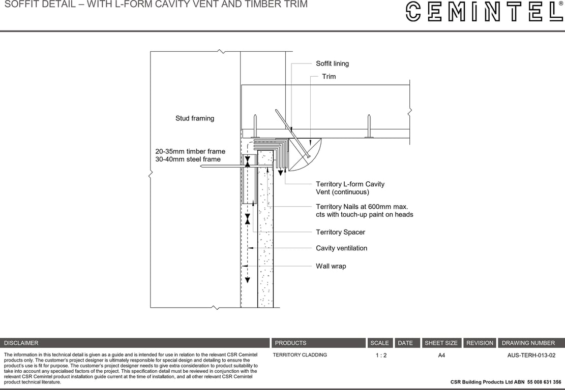 Navigate to AUS-TERH-013-02 - SOFFIT DETAIL – WITH L-FORM CAVITY VENT AND TIMBER TRIM