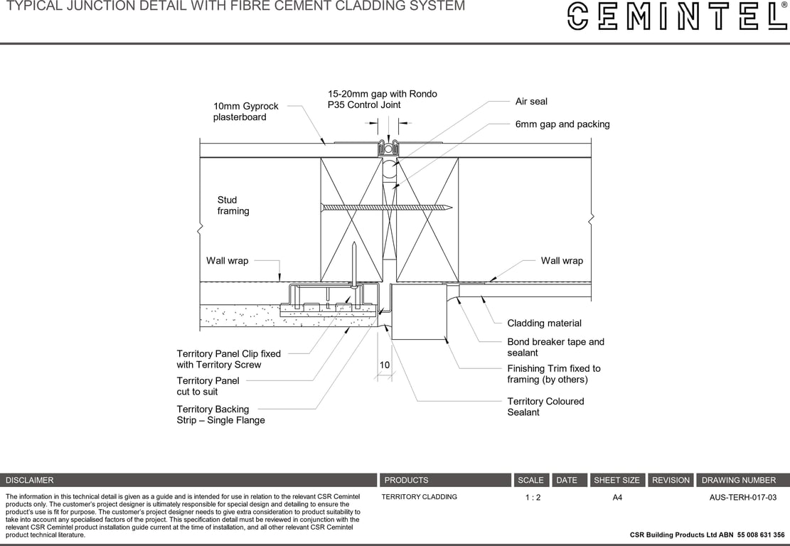 Navigate to AUS-TERH-017-03 - TYPICAL JUNCTION DETAIL WITH FIBRE CEMENT CLADDING SYSTEM