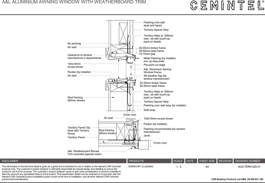 Navigate to AUS-TERH-020-01 - A&L ALUMINIUM AWNING WINDOW WITH WEATHERBOARD TRIM