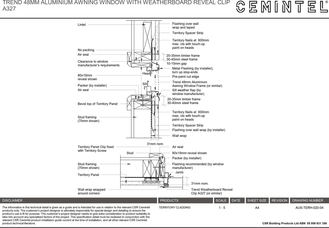 Navigate to AUS-TERH-020-04 - TREND 48MM ALUMINIUM AWNING WINDOW WITH WEATHERBOARD REVEAL CLIP A327