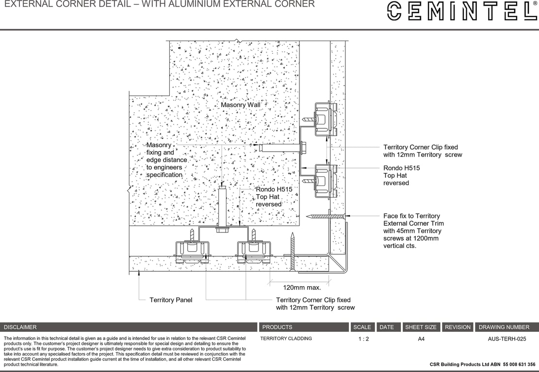 Navigate to AUS-TERH-025 - EXTERNAL CORNER DETAIL – WITH ALUMINIUM EXTERNAL CORNER
