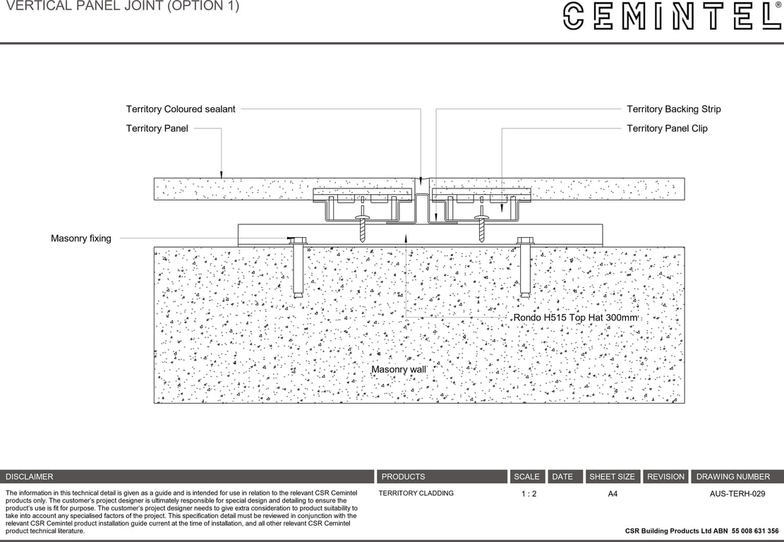 Navigate to AUS-TERH-029 - VERTICAL PANEL JOINT (OPTION 1)