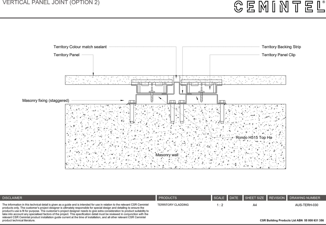 Navigate to AUS-TERH-030 - VERTICAL PANEL JOINT (OPTION 2)