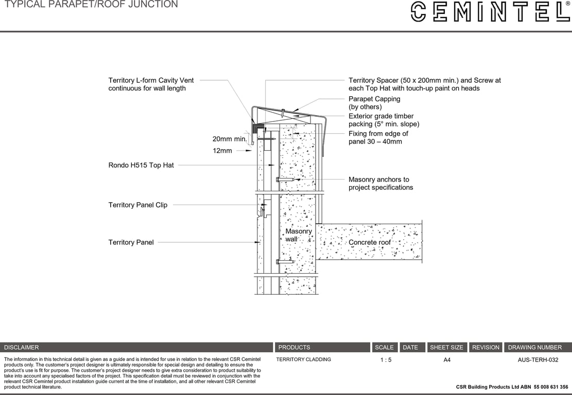 Navigate to AUS-TERH-032 - TYPICAL PARAPET-ROOF JUNCTION