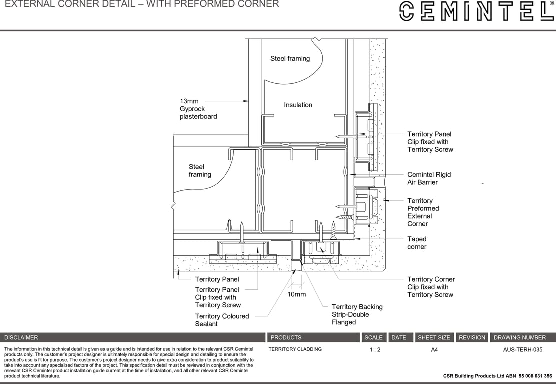 Navigate to AUS-TERH-035 - EXTERNAL CORNER DETAIL – WITH PREFORMED CORNER