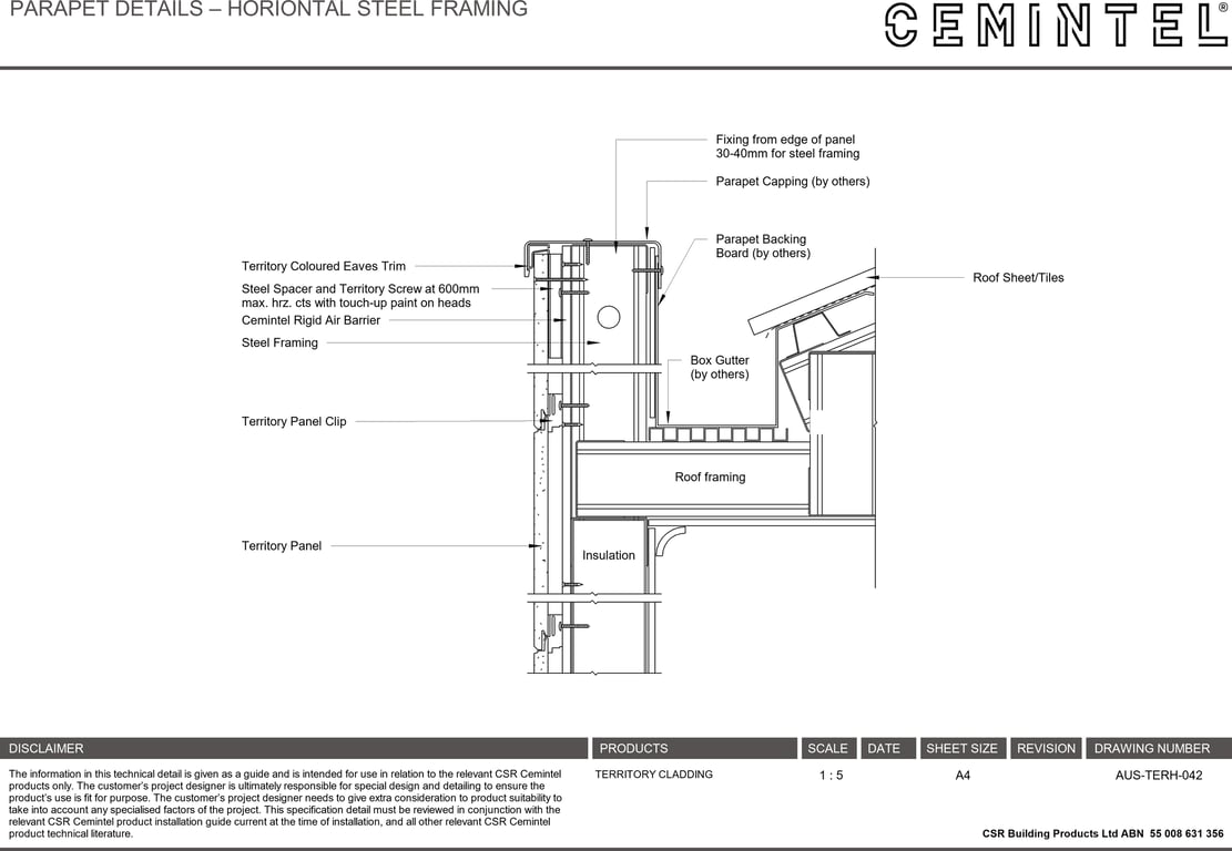 Navigate to AUS-TERH-042 - PARAPET DETAILS – HORIONTAL STEEL FRAMING