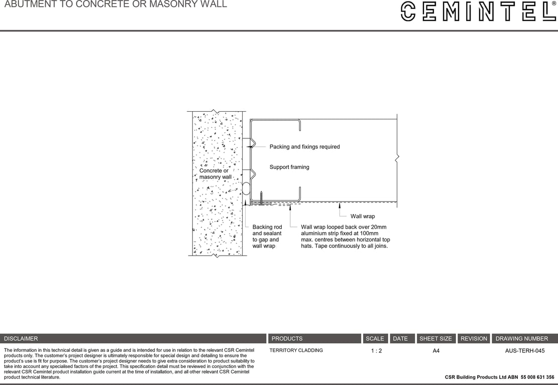 Navigate to AUS-TERH-045 - ABUTMENT TO CONCRETE OR MASONRY WALL