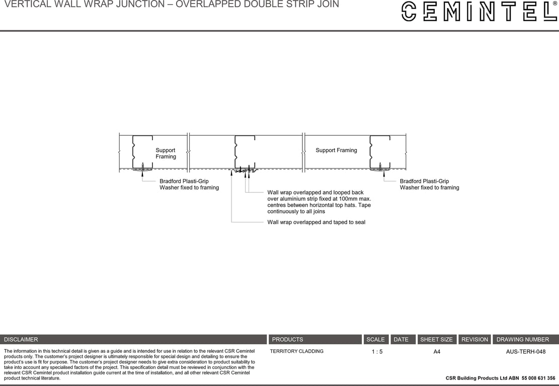 Navigate to AUS-TERH-048 - VERTICAL WALL WRAP JUNCTION – OVERLAPPED DOUBLE STRIP JOIN