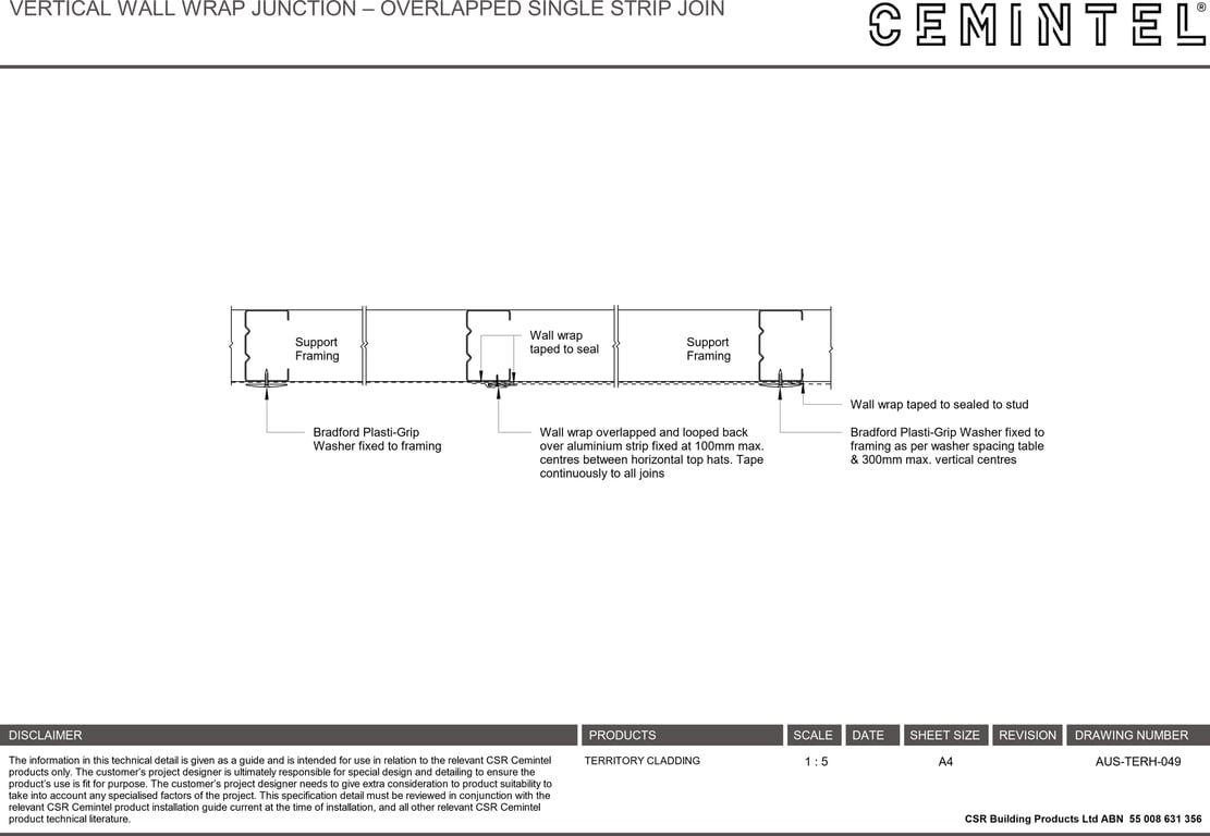 Navigate to AUS-TERH-049 - VERTICAL WALL WRAP JUNCTION – OVERLAPPED SINGLE STRIP JOIN
