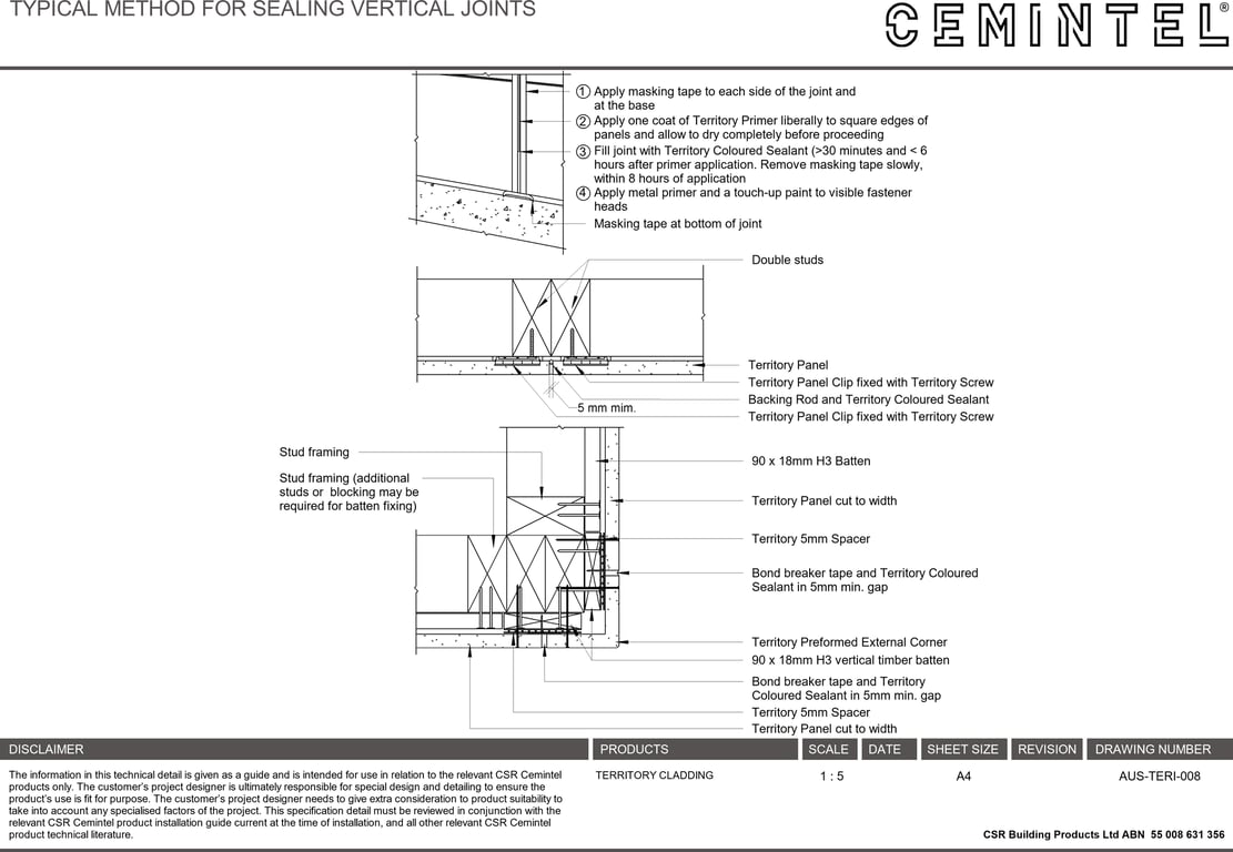 Navigate to AUS-TERI-008 - TYPICAL METHOD FOR SEALING VERTICAL JOINTS