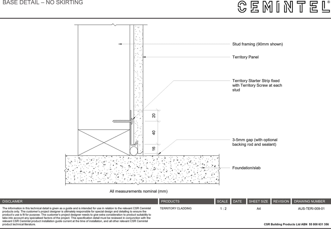 Navigate to AUS-TERI-009-01 - BASE DETAIL – NO SKIRTING