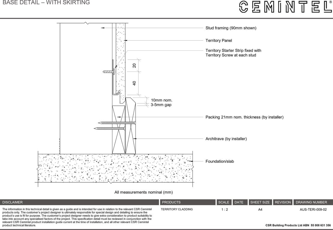 Navigate to AUS-TERI-009-02 - BASE DETAIL – WITH SKIRTING