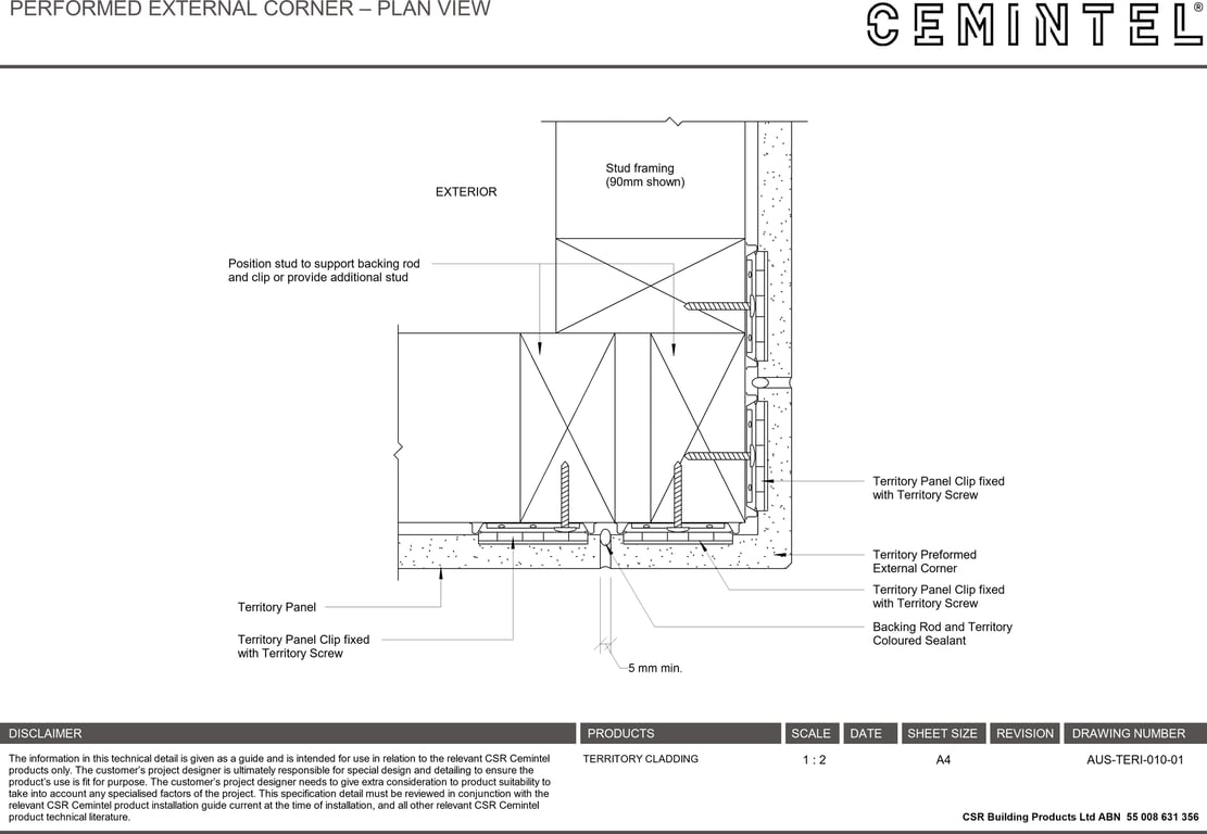 Navigate to AUS-TERI-010-01 - PERFORMED EXTERNAL CORNER – PLAN VIEW