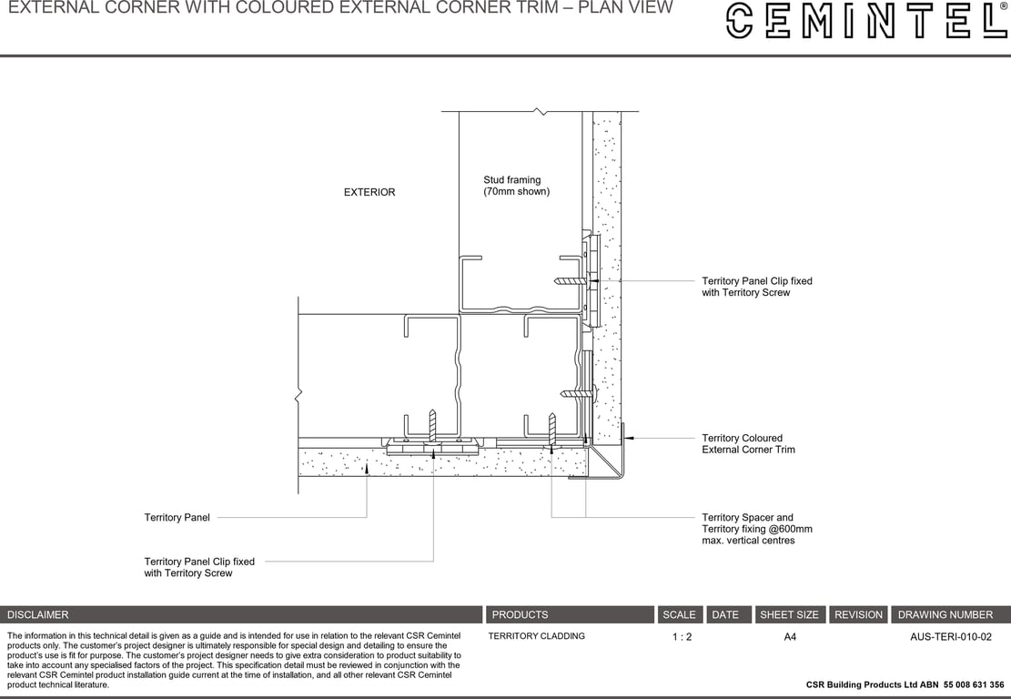 Navigate to AUS-TERI-010-02 - EXTERNAL CORNER WITH COLOURED EXTERNAL CORNER TRIM – PLAN VIEW