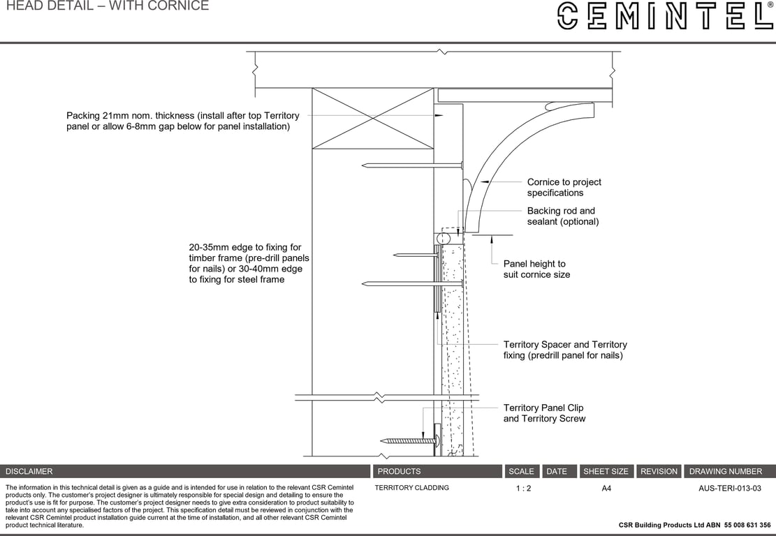 Navigate to AUS-TERI-013-03 - HEAD DETAIL – WITH CORNICE