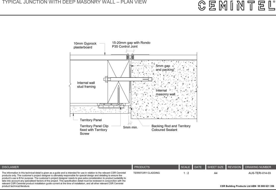 Navigate to AUS-TERI-014-03 - TYPICAL JUNCTION WITH DEEP MASONRY WALL – PLAN VIEW