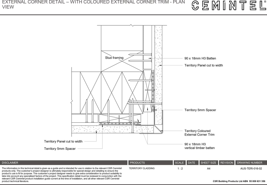 Navigate to AUS-TERI-016-02 - EXTERNAL CORNER DETAIL – WITH COLOURED EXTERNAL CORNER TRIM - PLAN VIEW
