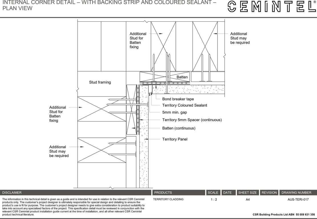 Navigate to AUS-TERI-017 - INTERNAL CORNER DETAIL – WITH BACKING STRIP AND COLOURED SEALANT – PLAN VIEW