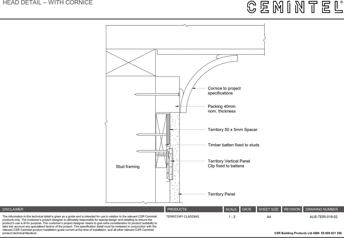 Navigate to AUS-TERI-019-02 - HEAD DETAIL – WITH CORNICE