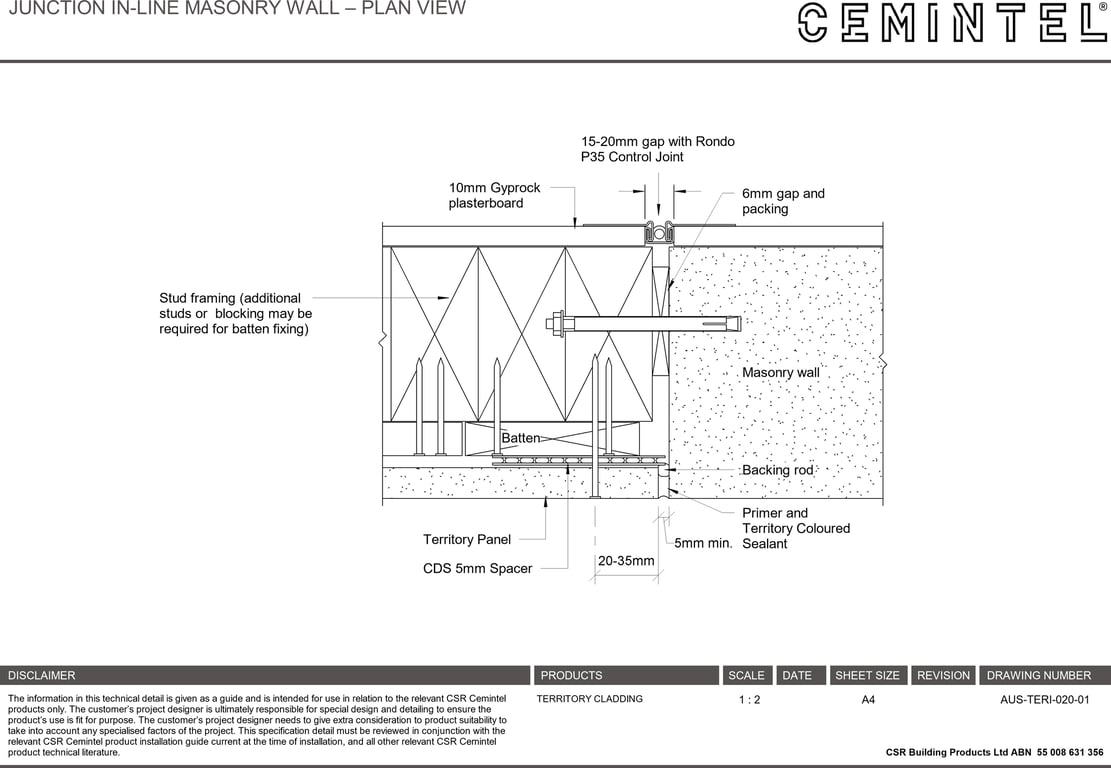 Navigate to AUS-TERI-020-01 - JUNCTION IN-LINE MASONRY WALL – PLAN VIEW