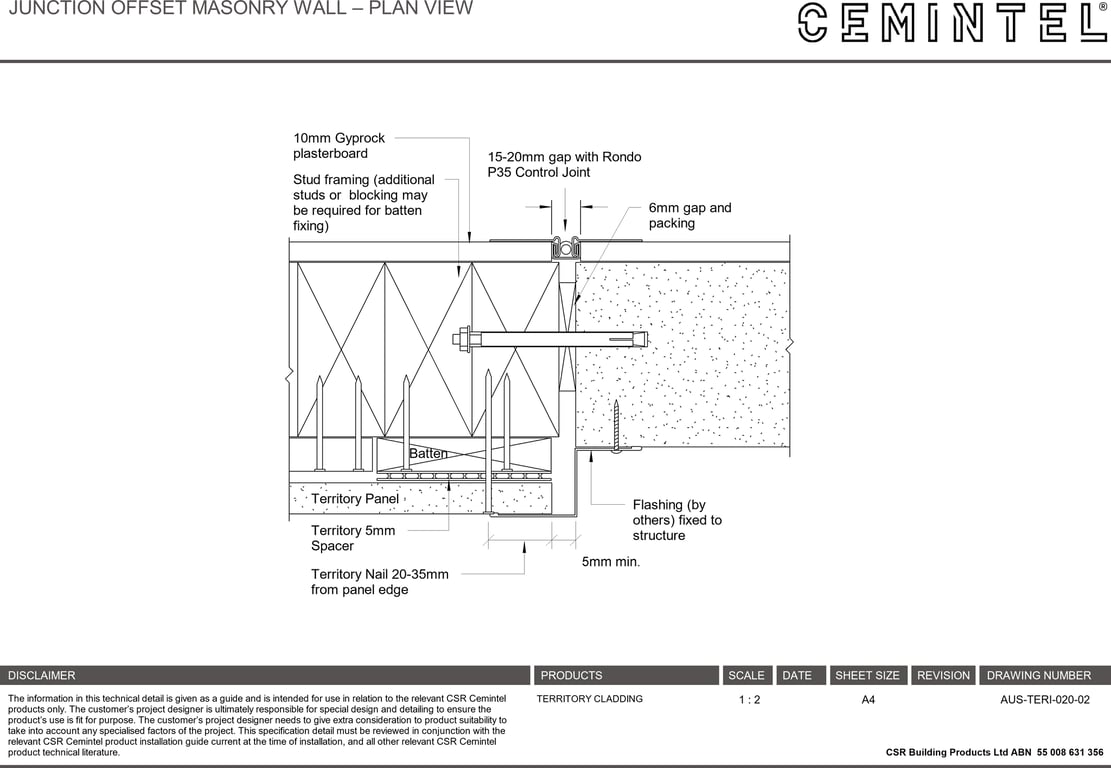 Navigate to AUS-TERI-020-02 - JUNCTION OFFSET MASONRY WALL – PLAN VIEW