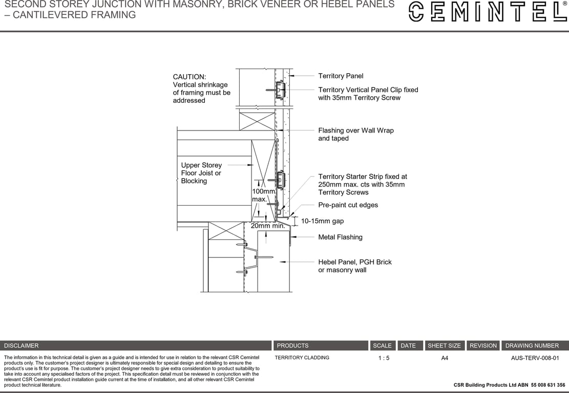 Navigate to AUS-TERV-008-01 - SECOND STOREY JUNCTION WITH MASONRY, BRICK VENEER OR HEBEL PANELS – CANTILEVERED FRAMING