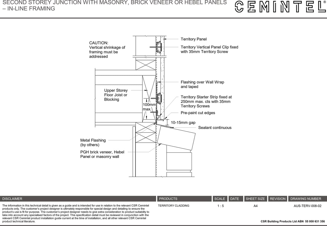 Navigate to AUS-TERV-008-02 - SECOND STOREY JUNCTION WITH MASONRY, BRICK VENEER OR HEBEL PANELS – IN-LINE FRAMING