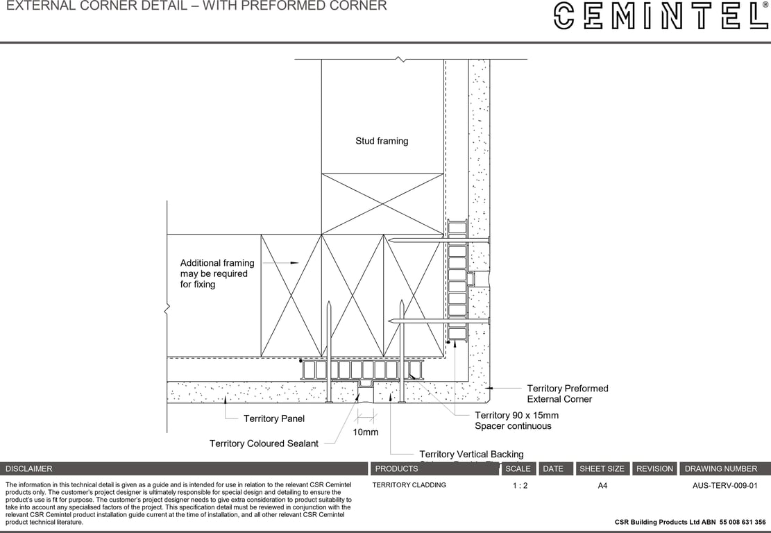 Navigate to AUS-TERV-009-01 - EXTERNAL CORNER DETAIL – WITH PREFORMED CORNER