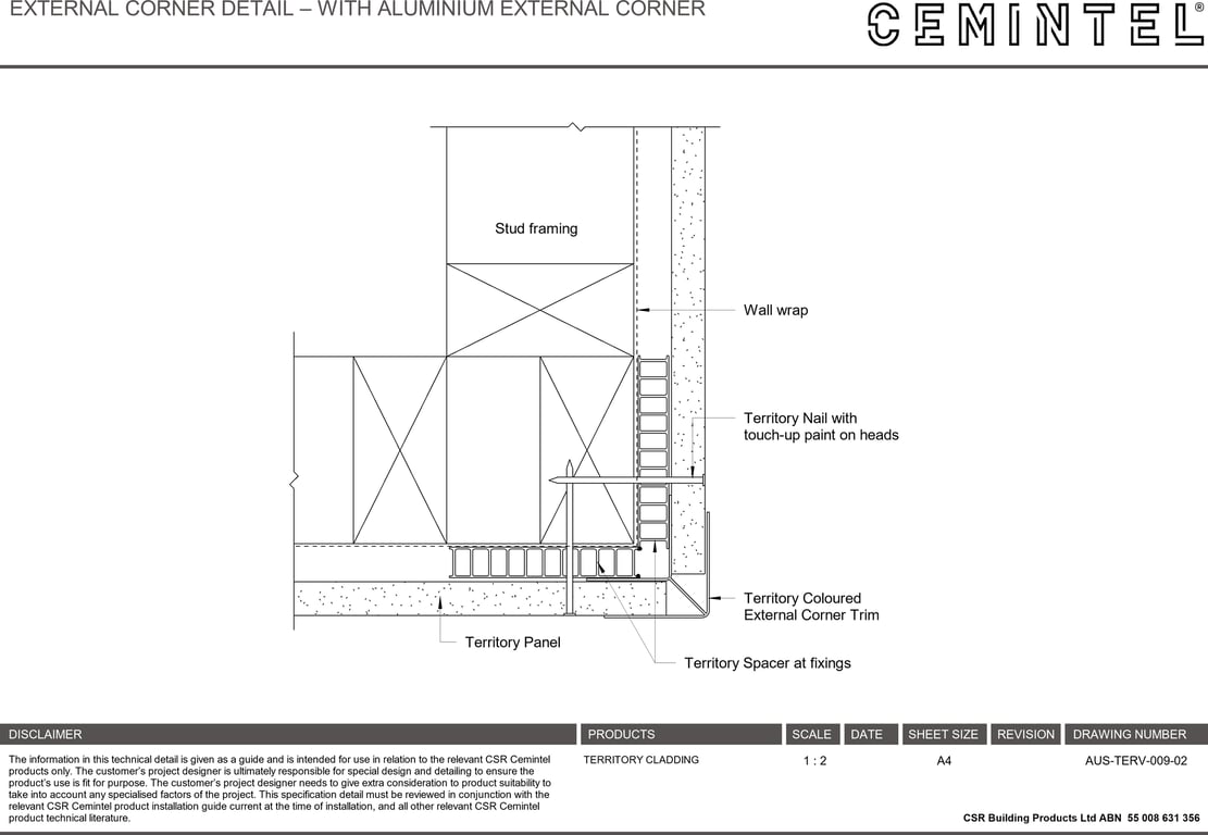 Navigate to AUS-TERV-009-02 - EXTERNAL CORNER DETAIL – WITH ALUMINIUM EXTERNAL CORNER
