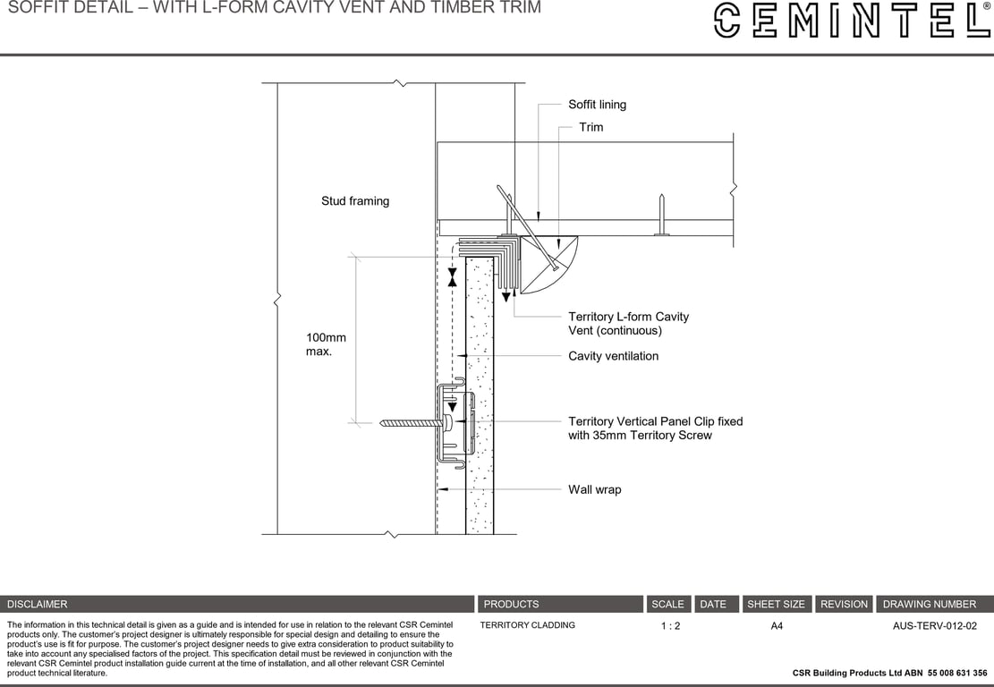 Navigate to AUS-TERV-012-02 - SOFFIT DETAIL – WITH L-FORM CAVITY VENT AND TIMBER TRIM