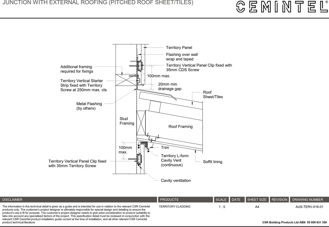 Navigate to AUS-TERV-016-01 - JUNCTION WITH EXTERNAL ROOFING (PITCHED ROOF SHEET-TILES)