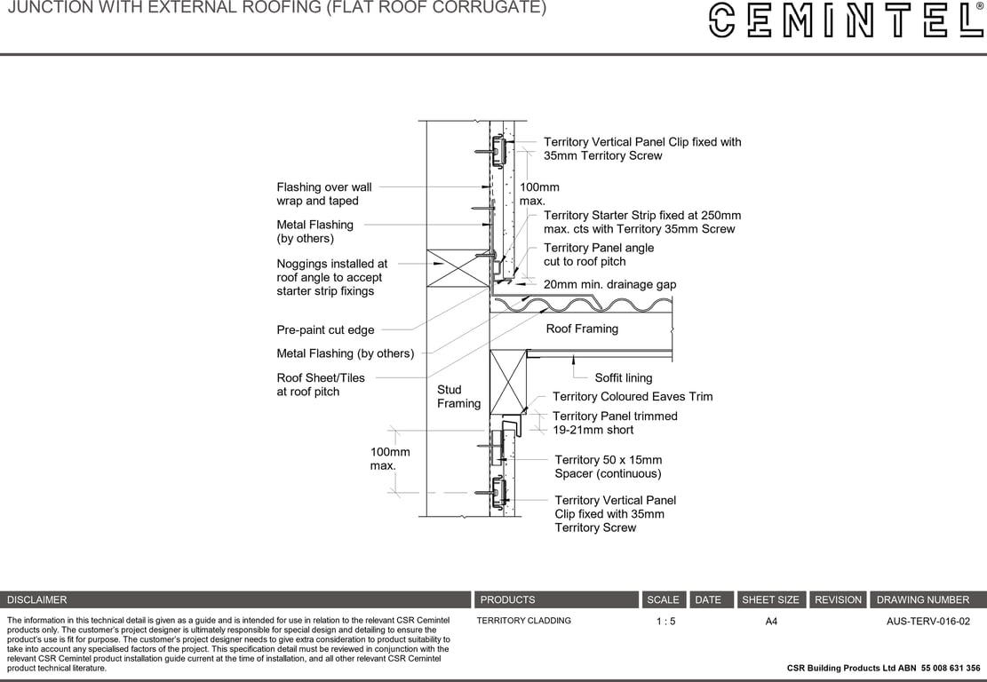Navigate to AUS-TERV-016-02 - JUNCTION WITH EXTERNAL ROOFING (FLAT ROOF CORRUGATE)