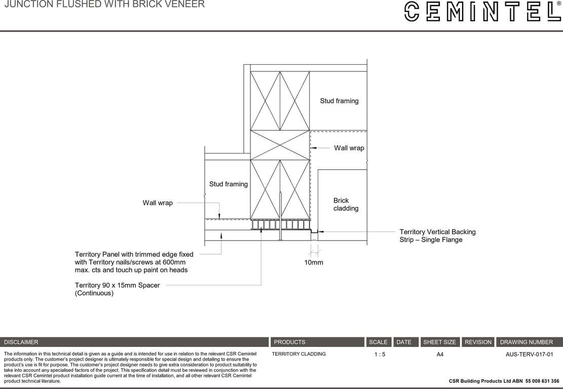 Navigate to AUS-TERV-017-01 - JUNCTION FLUSHED WITH BRICK VENEER