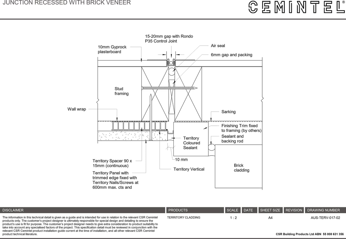 Navigate to AUS-TERV-017-02 - JUNCTION RECESSED WITH BRICK VENEER