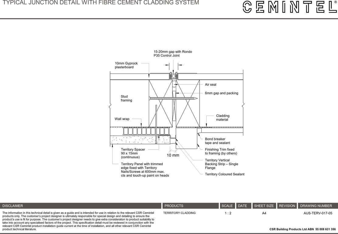 Navigate to AUS-TERV-017-05 - TYPICAL JUNCTION DETAIL WITH FIBRE CEMENT CLADDING SYSTEM