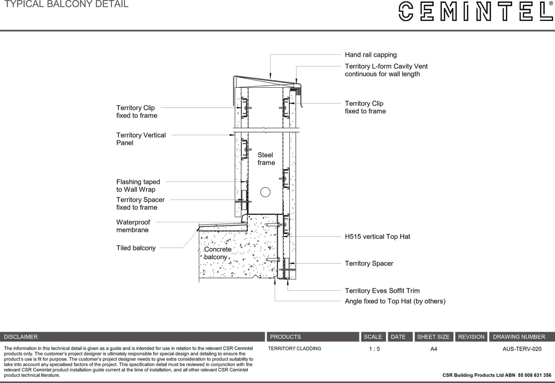 Navigate to AUS-TERV-020 - TYPICAL BALCONY DETAIL