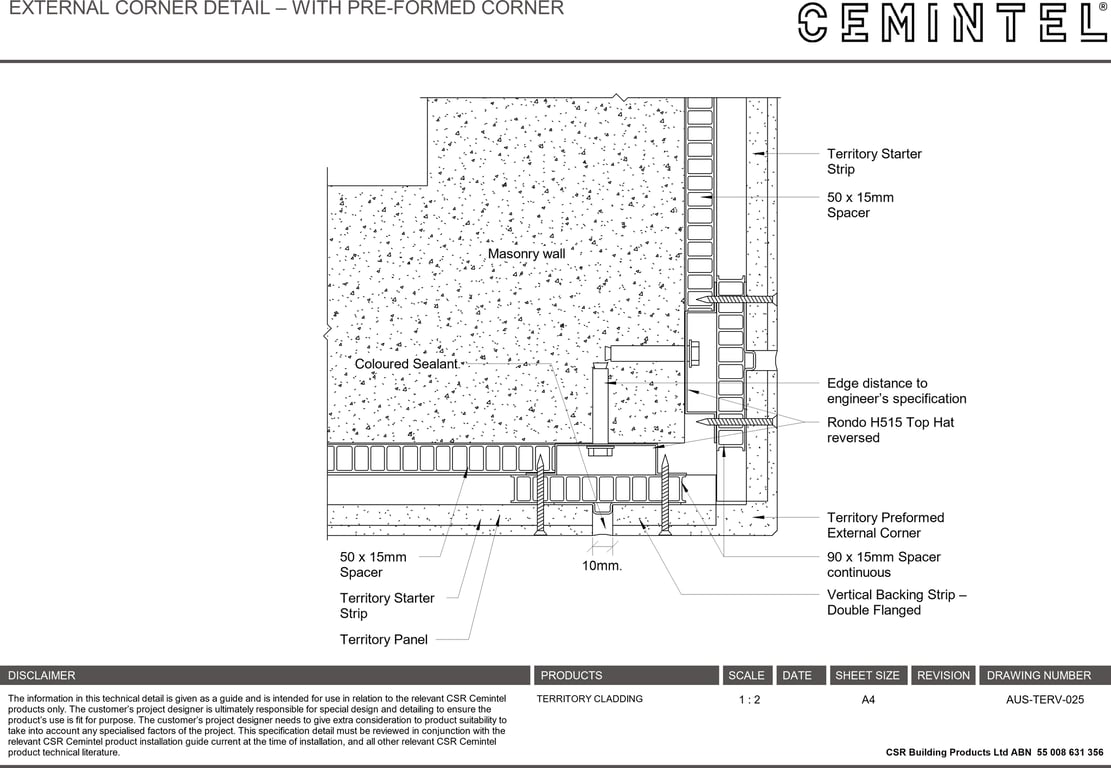 Navigate to AUS-TERV-025 - EXTERNAL CORNER DETAIL – WITH PRE-FORMED CORNER