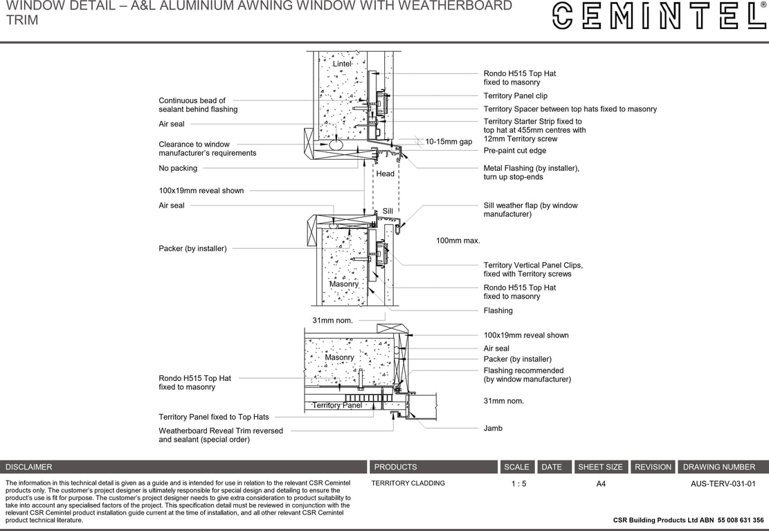 Navigate to AUS-TERV-031-01 - WINDOW DETAIL – A&L ALUMINIUM AWNING WINDOW WITH WEATHERBOARD TRIM