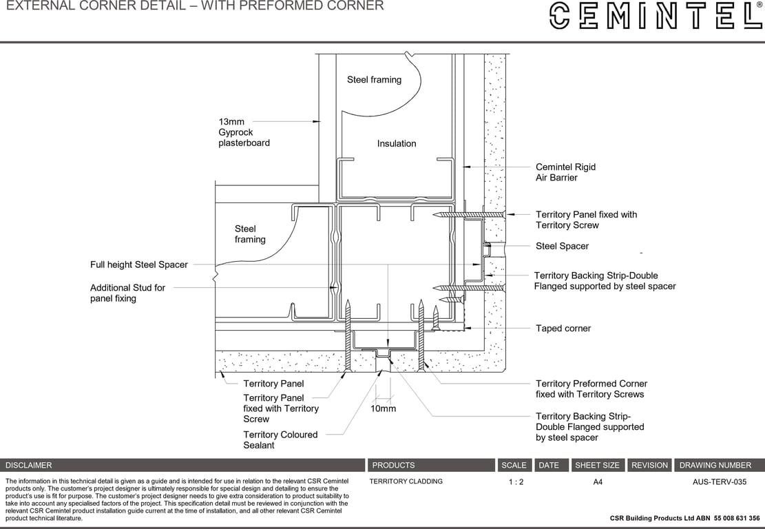 Navigate to AUS-TERV-035 - EXTERNAL CORNER DETAIL – WITH PREFORMED CORNER