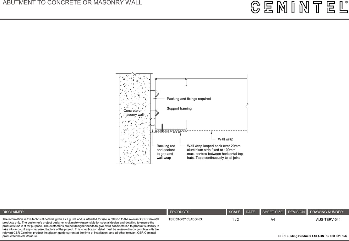  Image of AUS-TERV-044 - ABUTMENT TO CONCRETE OR MASONRY WALL