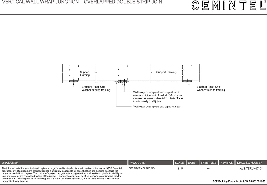 Navigate to AUS-TERV-047-01 - VERTICAL WALL WRAP JUNCTION – OVERLAPPED DOUBLE STRIP JOIN