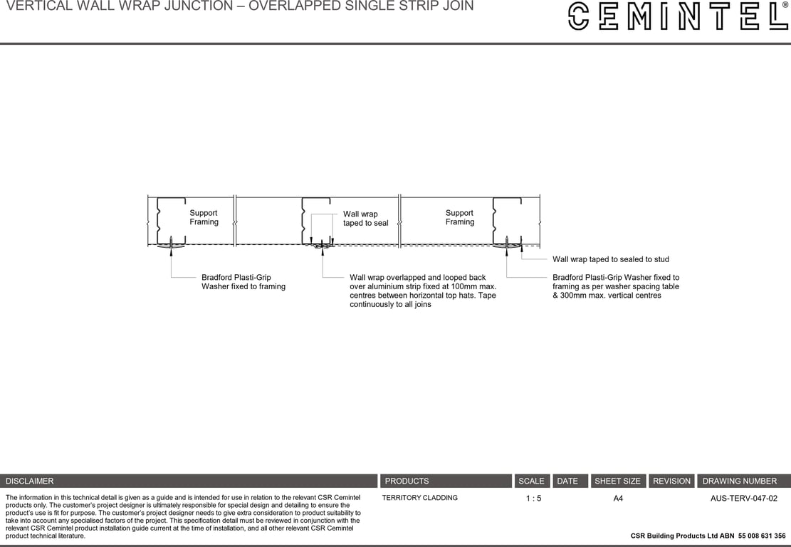 Navigate to AUS-TERV-047-02 - VERTICAL WALL WRAP JUNCTION – OVERLAPPED SINGLE STRIP JOIN
