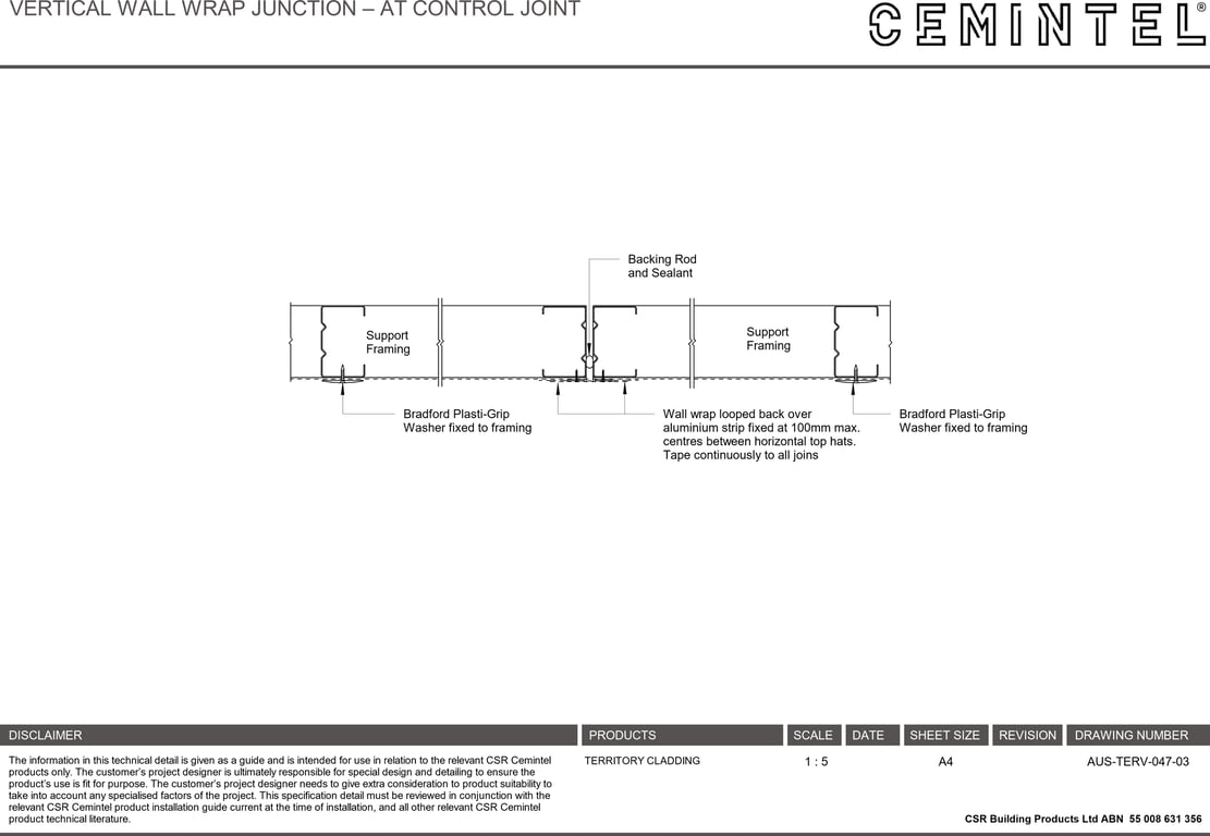  Image of AUS-TERV-047-03 - VERTICAL WALL WRAP JUNCTION – AT CONTROL JOINT